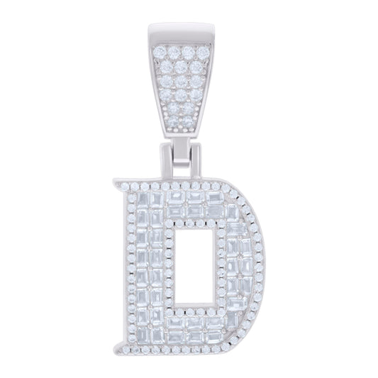 925 Sterling Silver Cz Pendant Initial Letter "D"