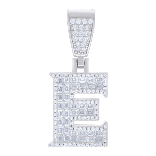 925 Sterling Silver Cz Pendant Initial Letter "E"