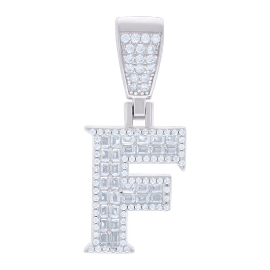 925 Sterling Silver Cz Pendant Initial Letter "F"