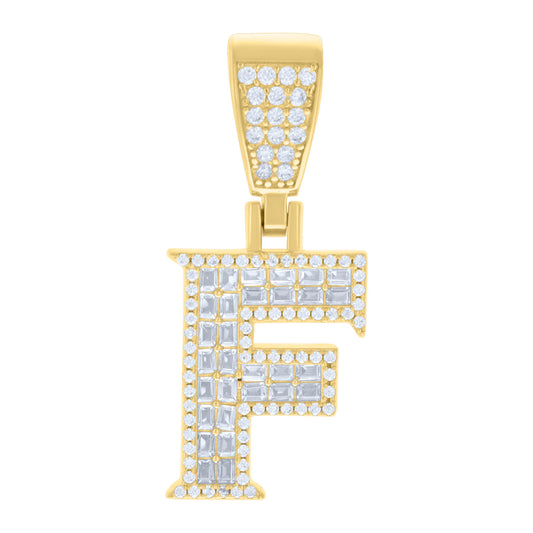 925 Sterling Silver Cz Pendant Initial Letter "F"
