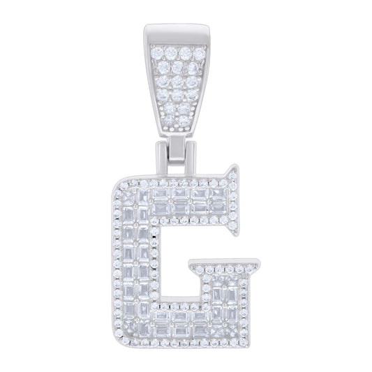 925 Sterling Silver Cz Pendant Initial Letter "G"