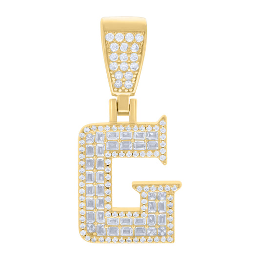925 Sterling Silver Cz Pendant Initial Letter "G"