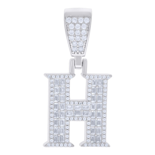 925 Sterling Silver Cz Pendant Initial Letter "H"