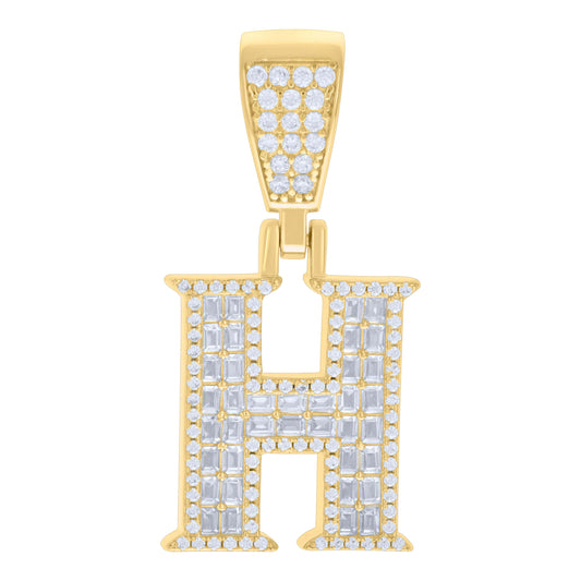 925 Sterling Silver Cz Pendant Initial Letter "H"