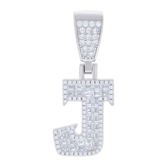 925 Sterling Silver Cz Pendant Initial Letter "J"