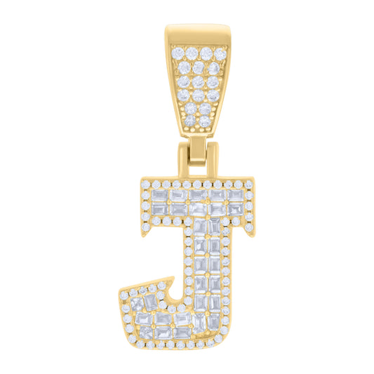 925 Sterling Silver Cz Pendant Initial Letter "J"
