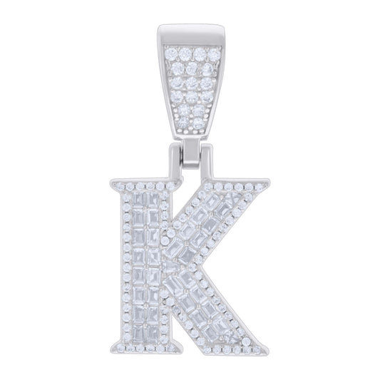 925 Sterling Silver Cz Pendant Initial Letter "K"
