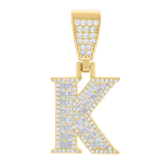 925 Sterling Silver Cz Pendant Initial Letter "K"