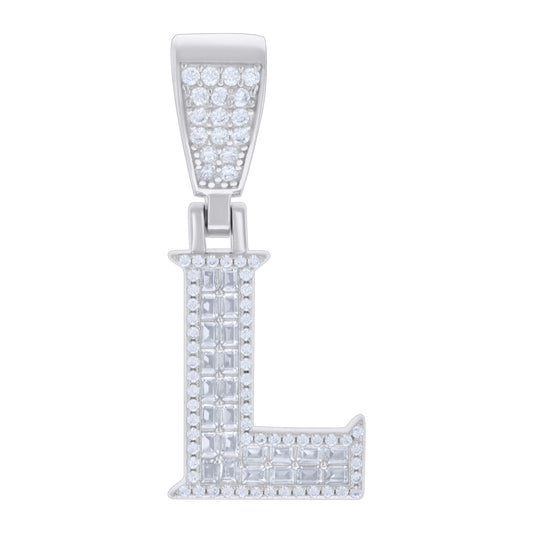 925 Sterling Silver Cz Pendant Initial Letter "L"
