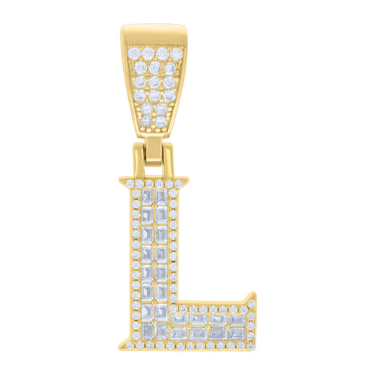 925 Sterling Silver Cz Pendant Initial Letter "L"