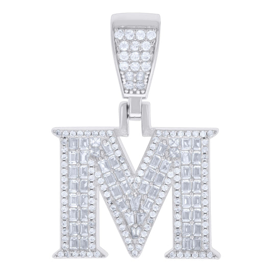 925 Sterling Silver Cz Pendant Initial Letter "M"