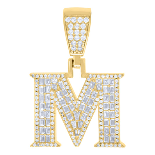 925 Sterling Silver Cz Pendant Initial Letter "M"