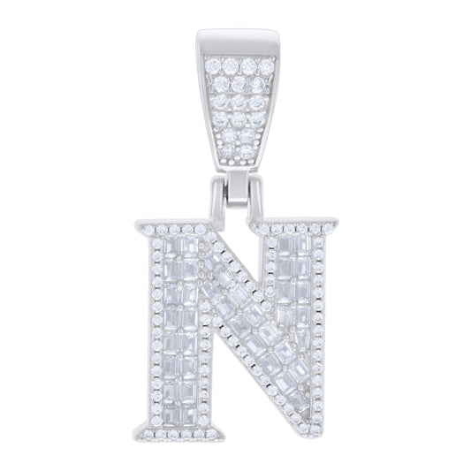 925 Sterling Silver Cz Pendant Initial Letter "N"