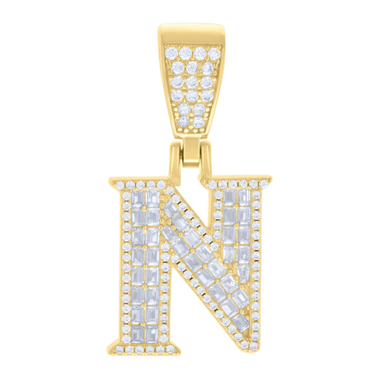 925 Sterling Silver Cz Pendant Initial Letter "N"