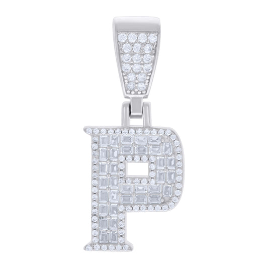 925 Sterling Silver Cz Pendant Initial Letter "P"