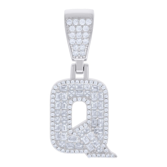 925 Sterling Silver Cz Pendant Initial Letter "Q"