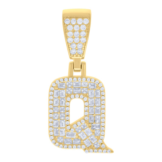 925 Sterling Silver Cz Pendant Initial Letter "Q"