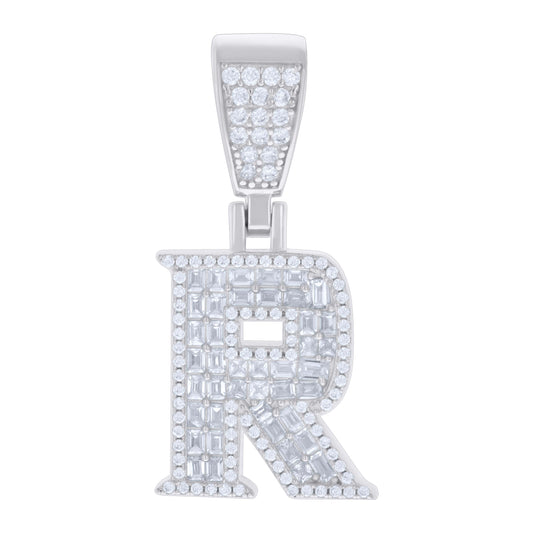 925 Sterling Silver Cz Pendant Initial Letter "R"