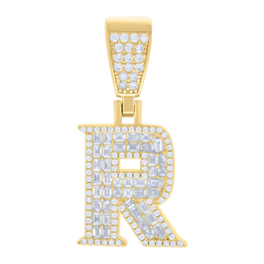 925 Sterling Silver Cz Pendant Initial Letter "R"