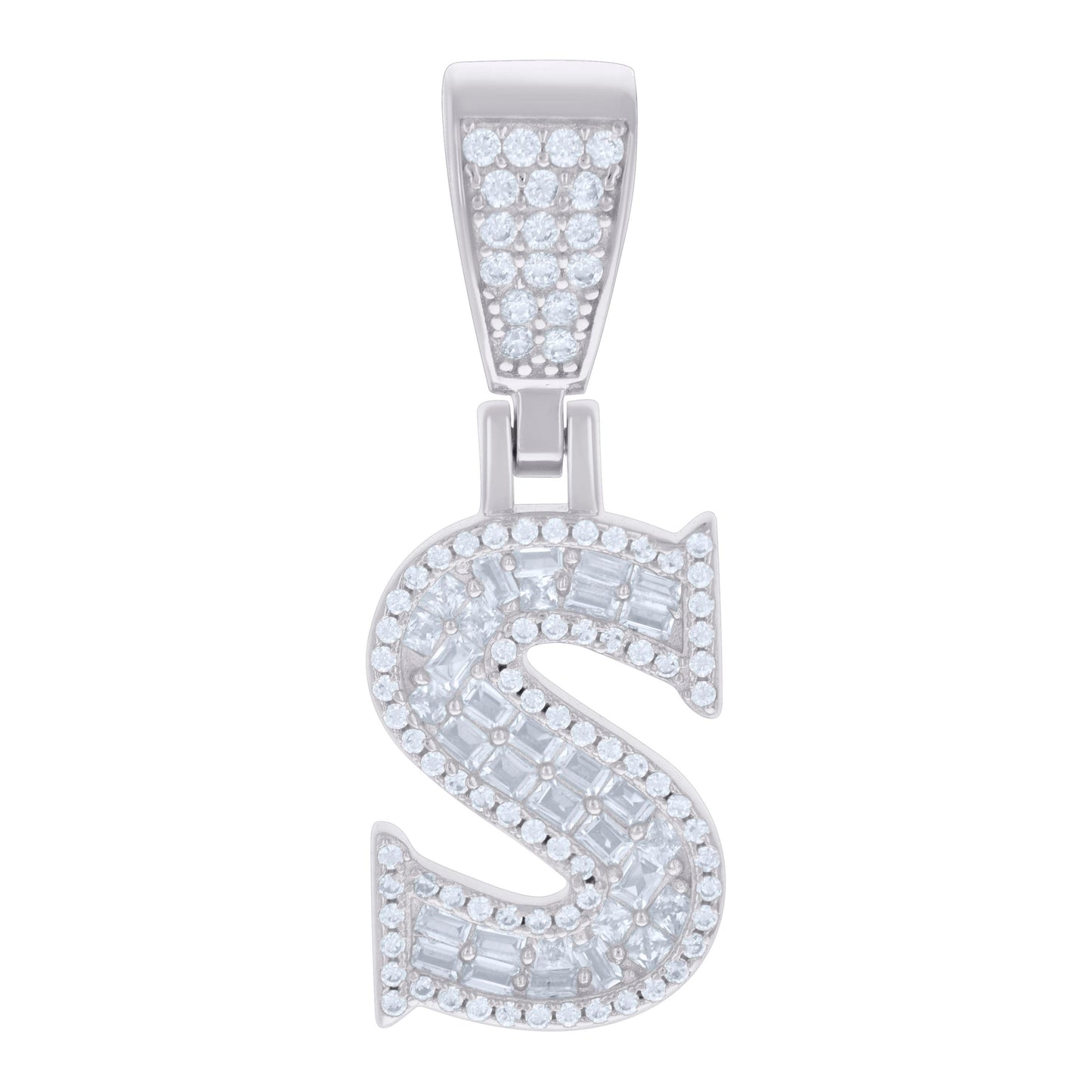 925 Sterling Silver Cz Pendant Initial Letter "S"