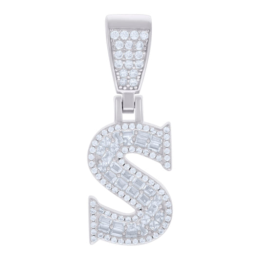 925 Sterling Silver Cz Pendant Initial Letter "S"