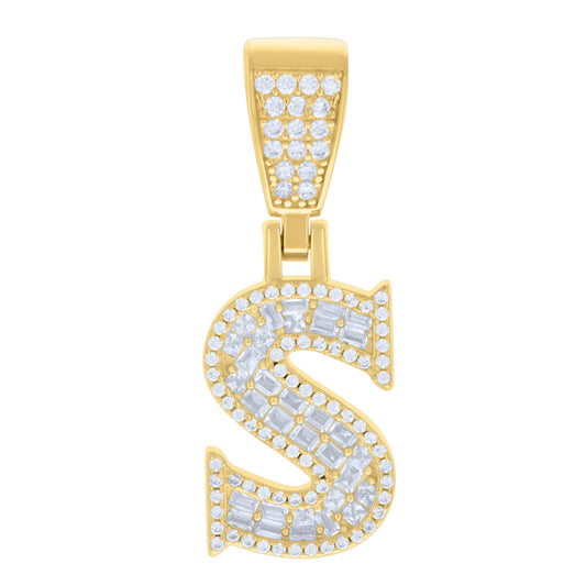 925 Sterling Silver Cz Pendant Initial Letter "S"
