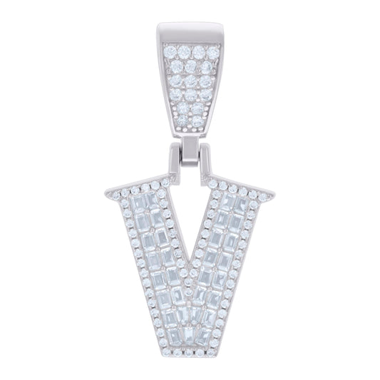 925 Sterling Silver Cz Pendant Initial Letter "V"
