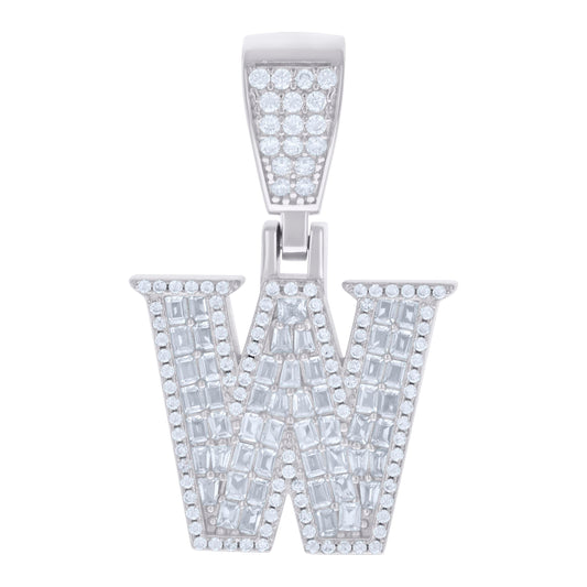 925 Sterling Silver Cz Pendant Initial Letter "W"