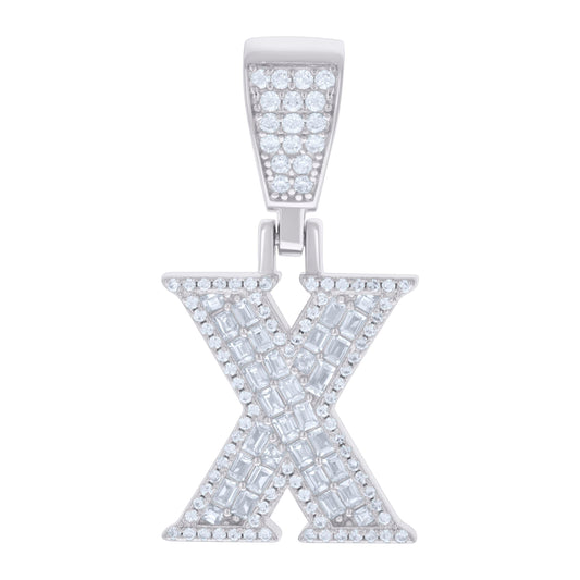 925 Sterling Silver Cz Pendant Initial Letter "X"