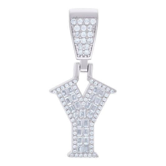 925 Sterling Silver Cz Pendant Initial Letter "Y"
