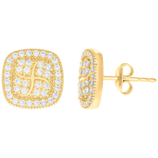 10Kt Gold Cz Earrings 12.5mm