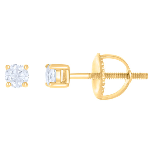 14Kt Yellow Gold 3mm Moissanite Screw Back Earrings