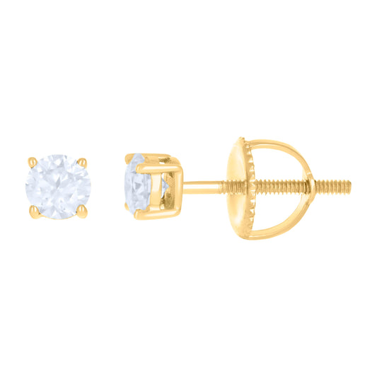14Kt Yellow Gold 4mm Moissanite Screw Back Earrings