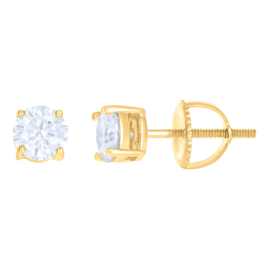 14Kt Yellow Gold 5mm Moissanite Screw Back Earrings