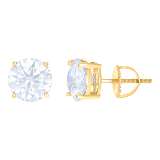 10kt Yellow Gold Unisex Moissanite 4.00ct Solitaire Stud Earrings