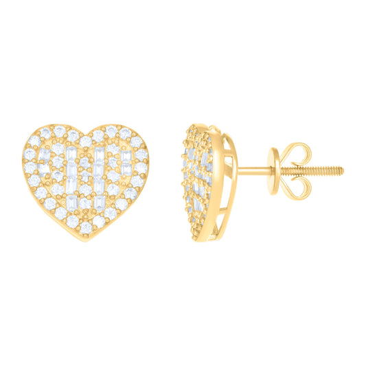 10kt Yellow Gold Womens Moissanite 0.816ct Heart Stud Earrings