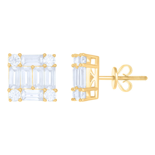 10kt Yellow Gold Womens Moissanite 4.88ct Square Fashion Stud Earrings