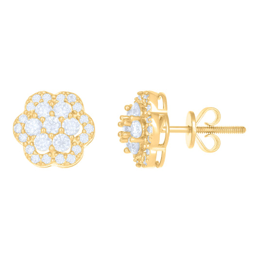 10kt Yellow Gold Womens Moissanite 0.918ct Flower Fashion Stud Earrings