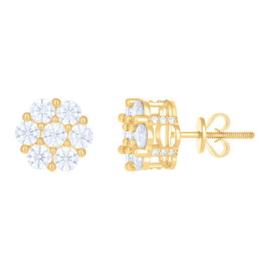 10kt Yellow Gold Womens Moissanite 2.07ct Flower Fashion Stud Earrings