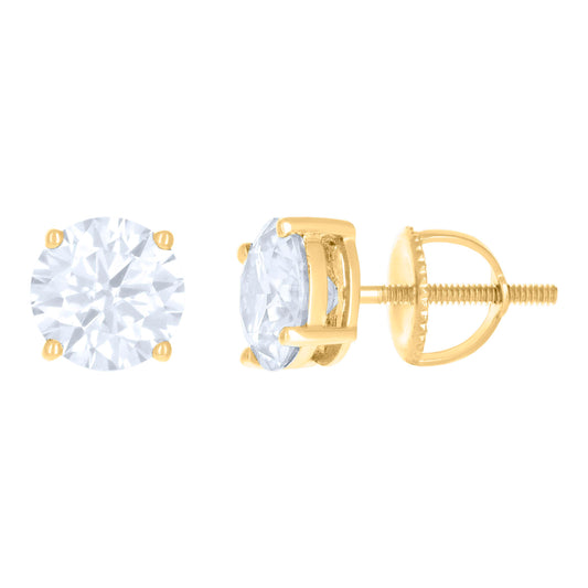 14Kt Yellow Gold 7mm Moissanite Screw Back Earrings