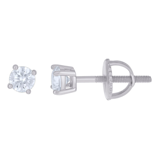 14Kt White Gold 4mm Moissanite Screw Back Earrings