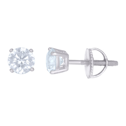 14Kt White Gold 5mm Moissanite Screw Back Earrings