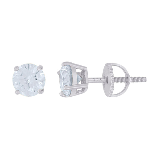 14Kt White Gold 6mm Moissanite Screw Back Earrings