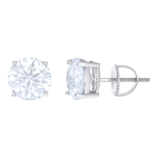 14Kt White Gold 8mm Moissanite Screw Back Earrings