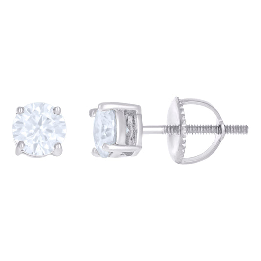 10kt White Gold Unisex Moissanite 1.00ct Solitaire Stud Earrings