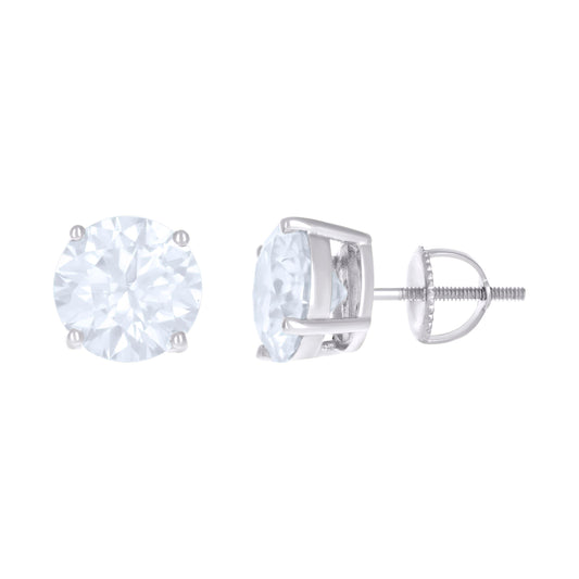 10kt White Gold Unisex Moissanite 6.00ct Solitaire Stud Earrings