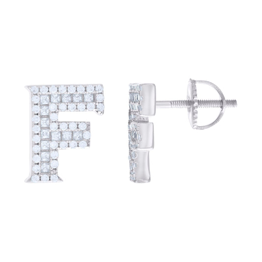 925 Sterling Silver Initial Cz Earring "F"