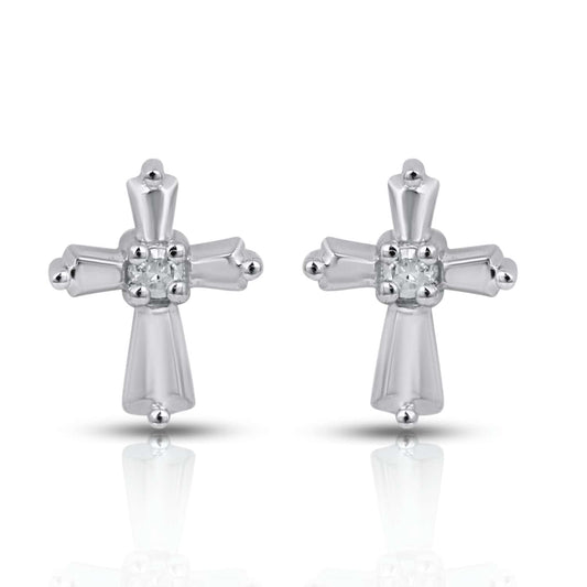 925 SS 0.01CT D- EARRINGS "CROSS"