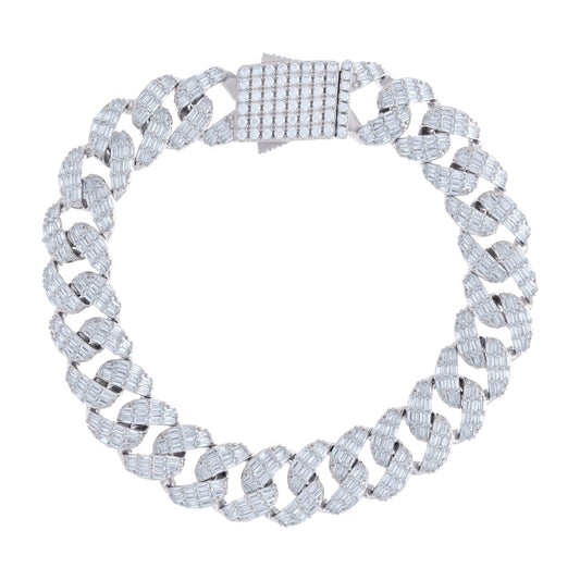 925 Sterling Silver Cz & Baguette Bracelet 12mm-8"