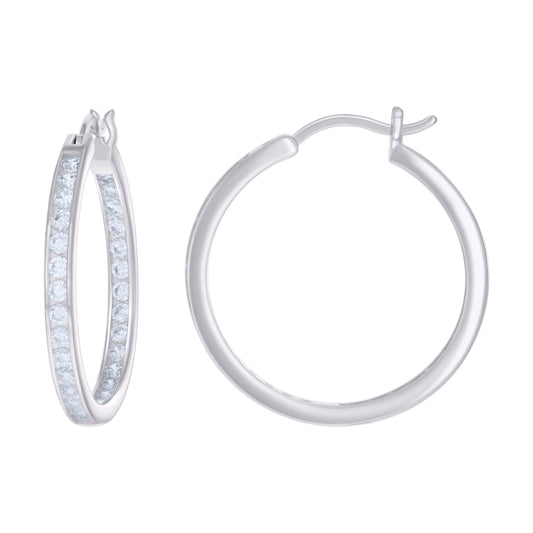 925 Sterling Silver Cz Inside-Out Hoop Earrings 3M